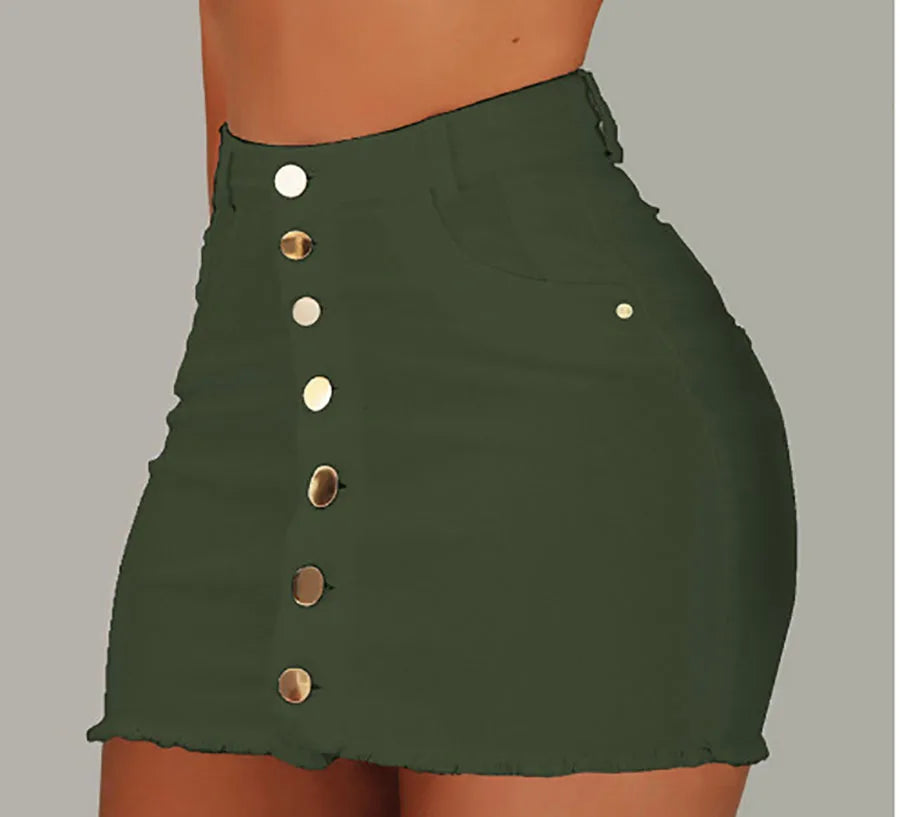 Women's Clothing Skirts 2025 New Casual Fashion High Waist Solid Color Hip Hugging Short Skirt Denim Single Breasted Half Skirt