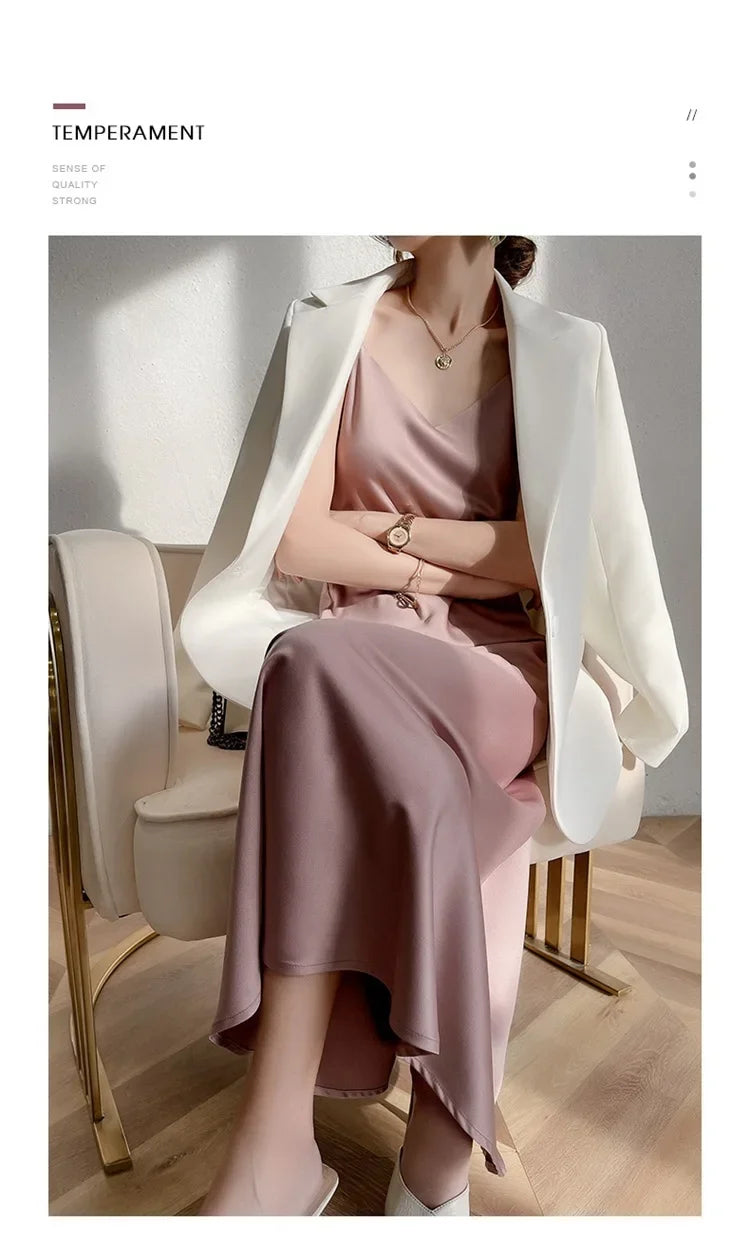 Silk V-neck Slim-fit Satin Dress Sexy Strap Long Gown for Women New 2025 Spring Summer Inner Wear Dress Elegant Lady Dress