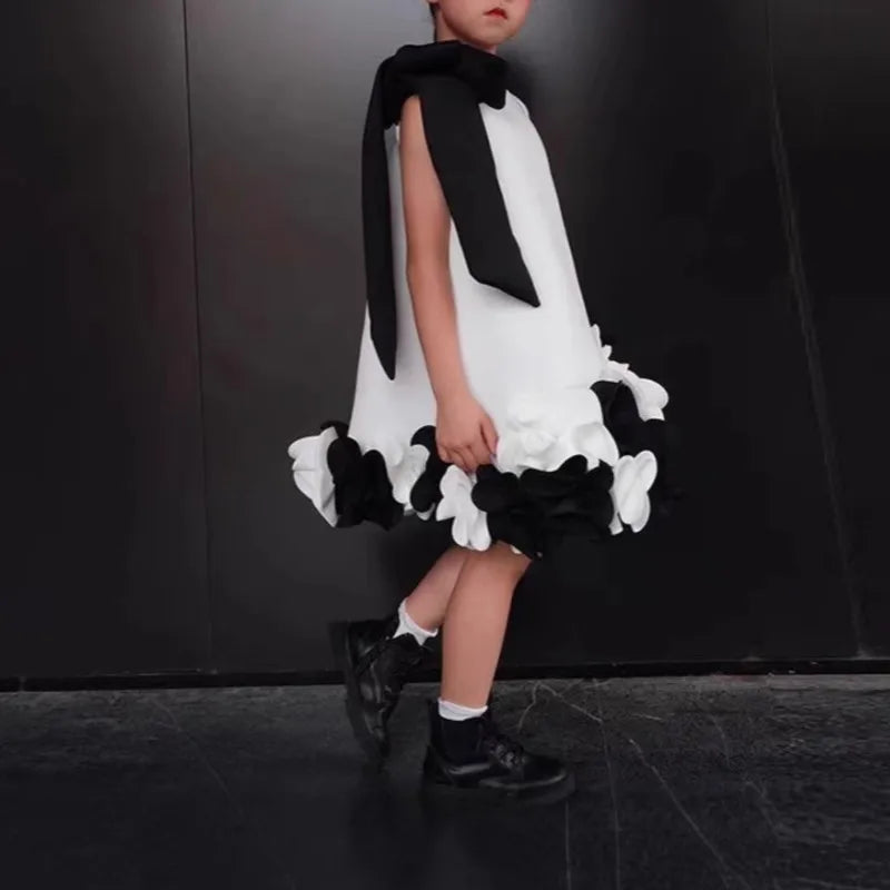 Baby Girl Princess 3D Flower Sleeveless Dress Infant Toddler Child Bow Elegant Vestido Party Birthday Baby Summer Clothes 1-10Y
