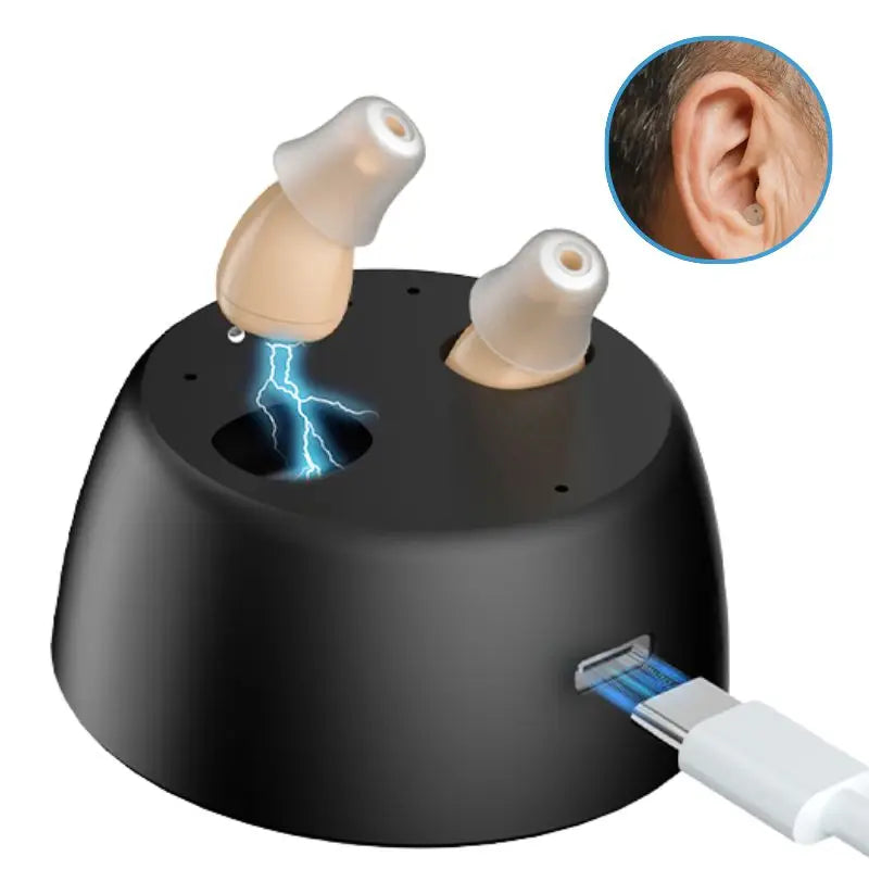 Rechargeable Noise-Canceling CIC 110D Hearing Aids Senior Invisible Hearing Aid for Seniors with Severe Hearing Loss