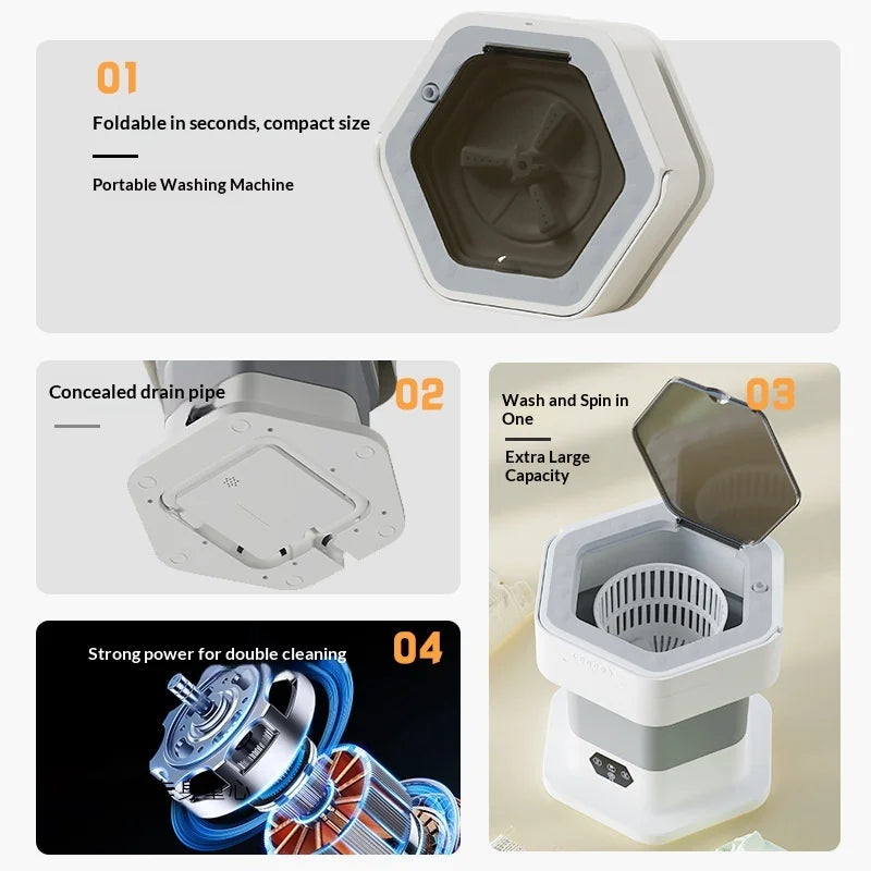 New Mini Folding Washing Machine Household Small-sized Washing Machine Socks Underwear Pants Also Capable Dehydrating White