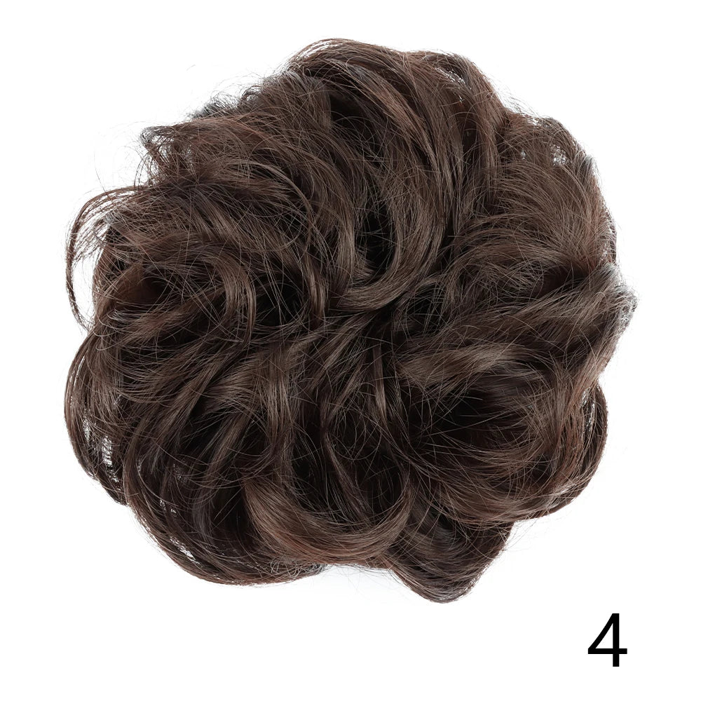 Synthetic Hair Bun Wig Donut Wavy Elastic Rubber Scrunchie Hair Pieces Ladies Ponytail Hair Extension Curly Wrap