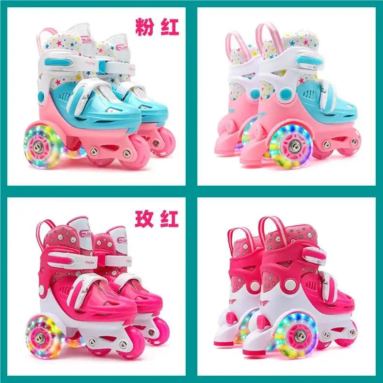 27-34 Children Skates High Elastic PU Inline Adjustable Skate Three-wheel Roller Skates For Age 2-8 Kids Beginners Skating Shoes