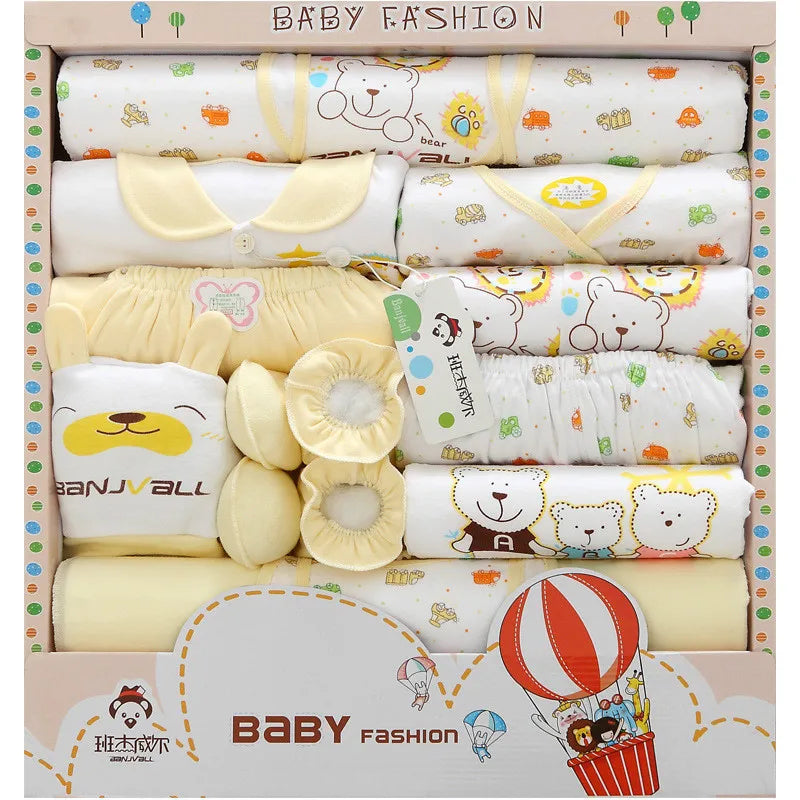 18 Pieces/Set Newborn Baby Set Boy Clothes Four Seasons 100% Cotton Infant Suit Girl Clothes Outfits Pants Kids Clothes Bibs Hat