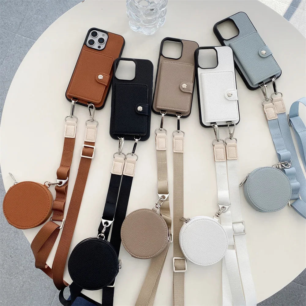 Crossbody Wallet Card Slot Coin Purse for IPhone 17 Air 16 15 Plus 14 13 12 11 Pro Max Leather Protective Phone Case Cover