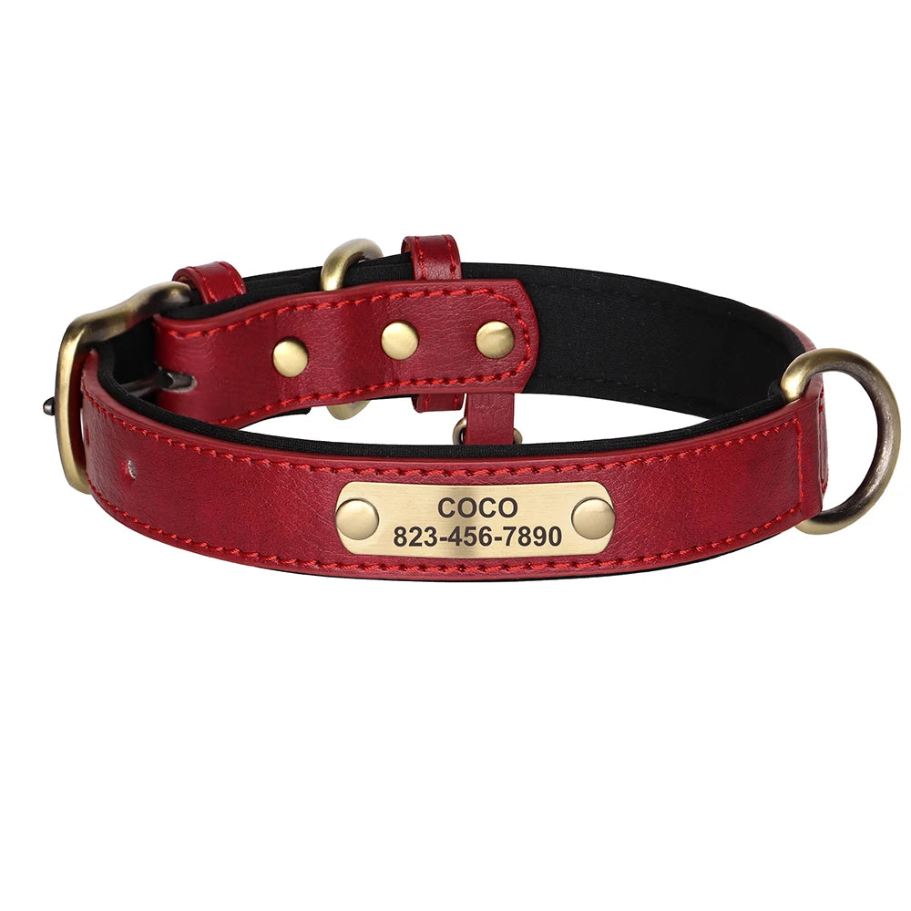 Personalized Dog Collar PU Leather Dog ID Collars Free Engraved Nameplate Adjustable For Small Medium Large Dogs Pitbull