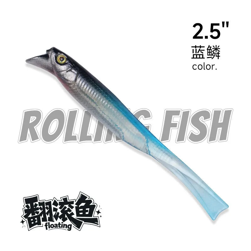 Rolling Fish Floating TPE Soft Lure 2.5" 3" Hollow Channel Design Wobbler Soft Bait Left‑Right Rolling Action Artificial Baitait