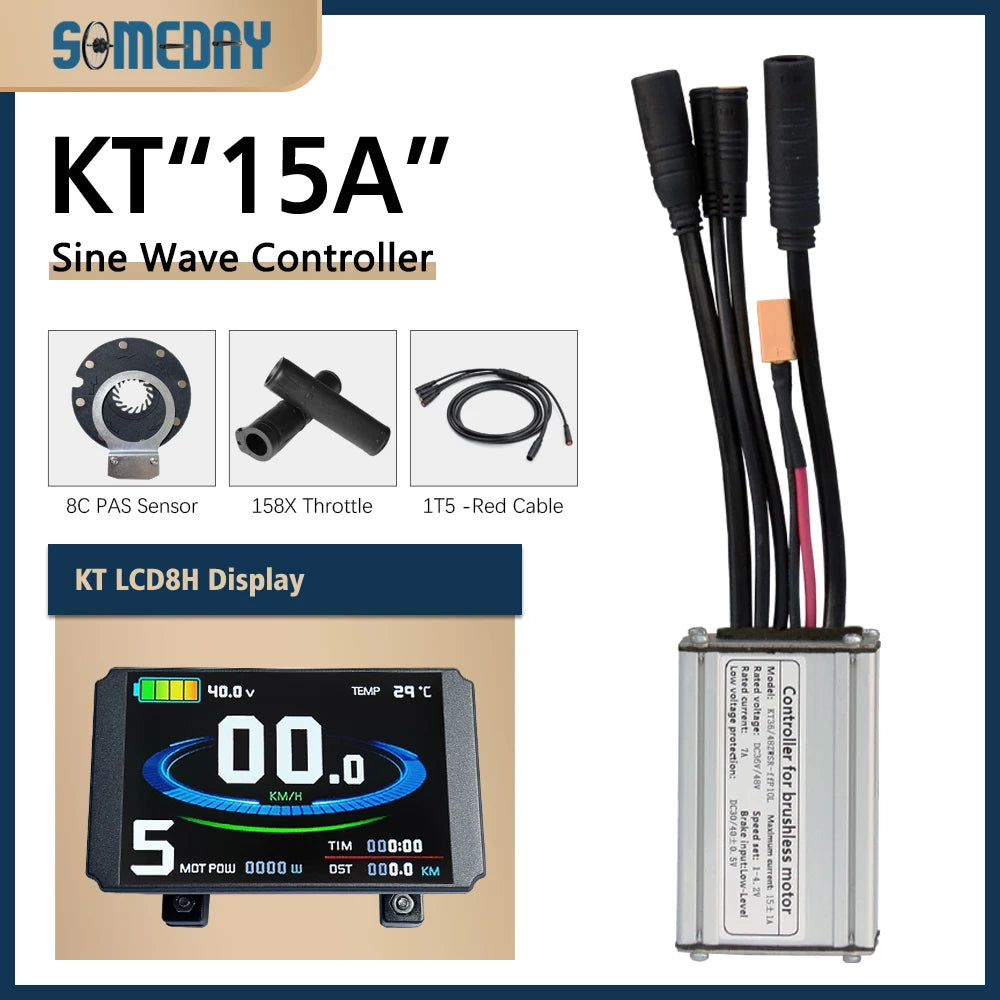 Ebike KT Sine Wave Controller 36V/48V Waterproof Brushless with Light Function 14A-35A With LCD8H Display For Ebike Accessories