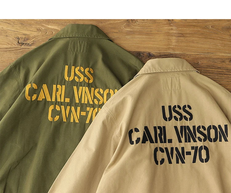 Autumn New American Retro Twill Embroidery Cargo Deck Jacket Men's Fashion 100% Cotton Washed Multi-pockets Casual Loose Coat