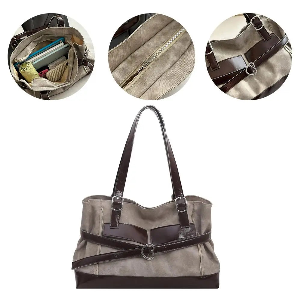 Retro Belt Buckle Underarm Shoulder Bag Women Large Capacity Commuter Tote Bag Vintage Casual Handbag Female Purse