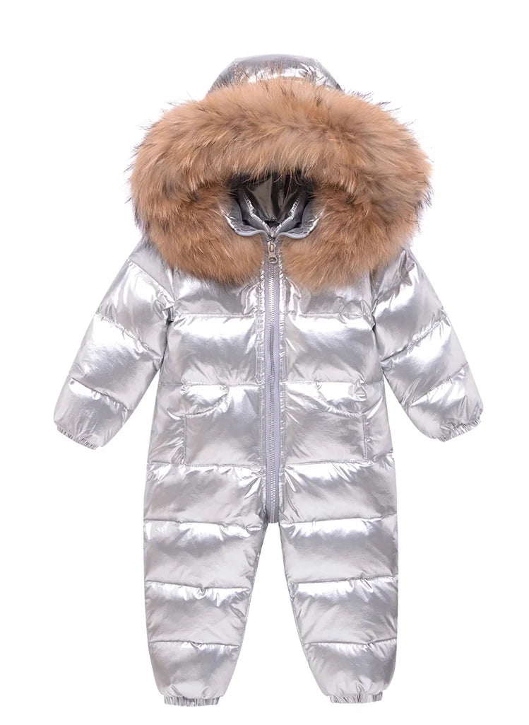RAISE -30 Degree Russian Winter Baby Snowsuit Real Fur Waterproof Baby Boy Winter Rompers Newborn Jumpsuit Toddler Girl Overalls