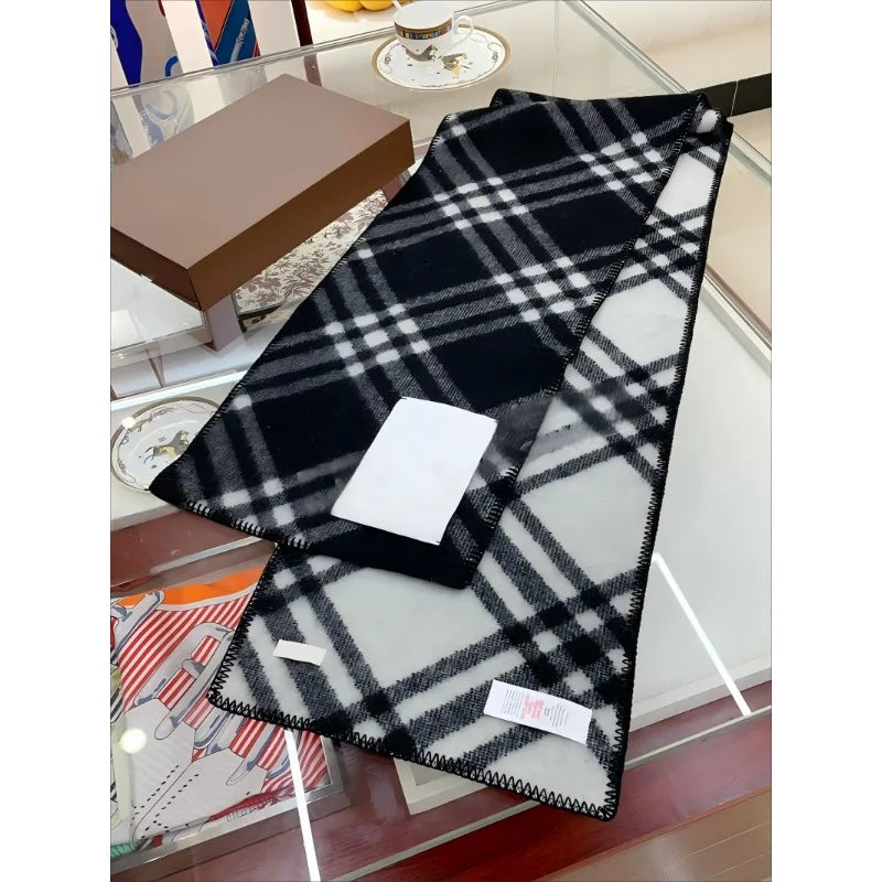 Scarf Shawl Double-Faced Plaid Wool Scarf Neck Warmer Soft Comfortable Fashion Long Scarf for Men and Women