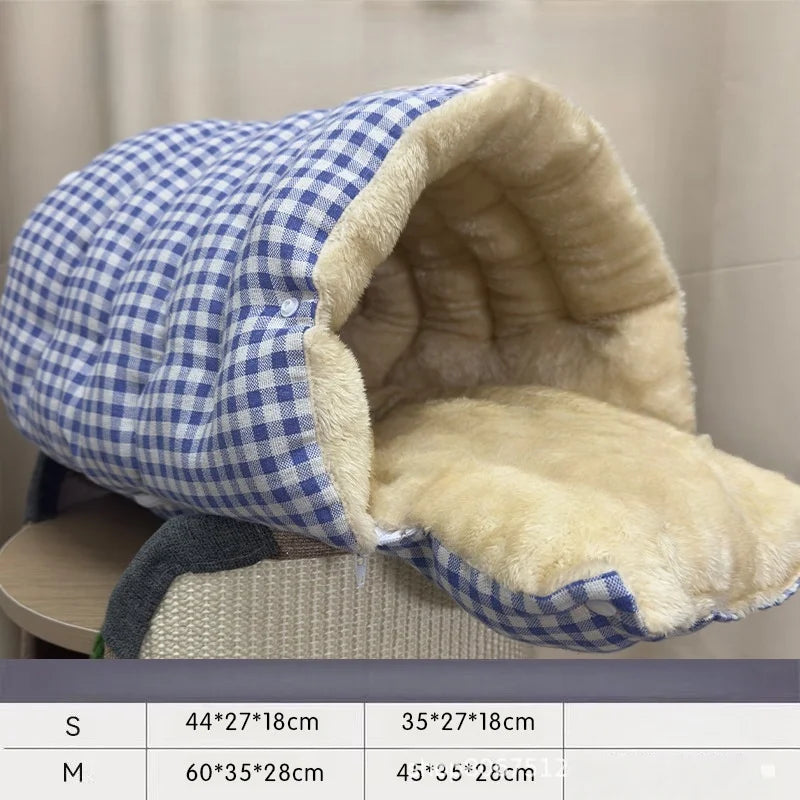 Checkered Cat House Winter Warm Enclosed Pet Bed for Cats and Small Dogs