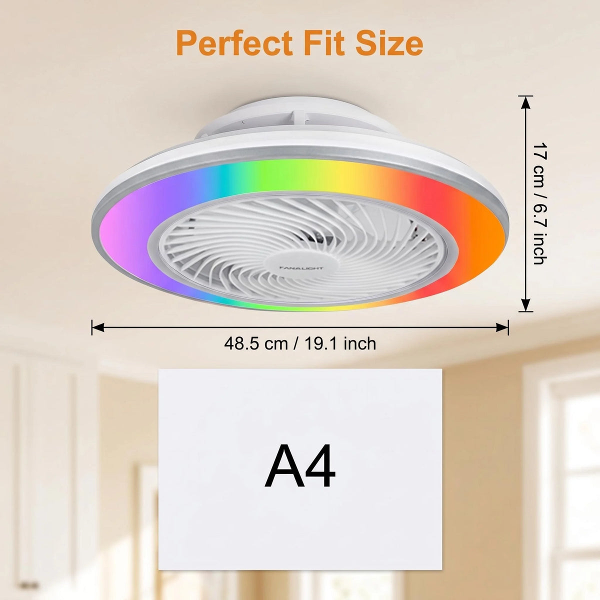 Smart Remote Controlled Ceiling Fan RGB Light AC220V– Variable Frequency Motor with Stepless Speed & Color Temperature Adjustmen