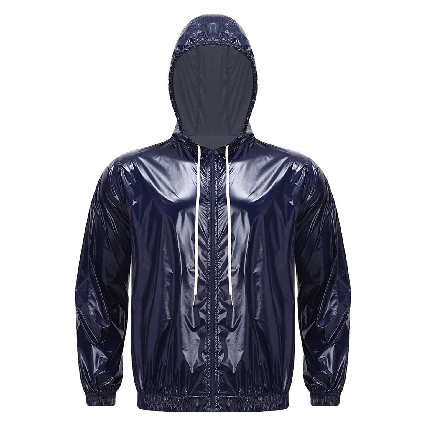 Men Waterproof Hooded Trench Jacket Long Sleeve Hood Outerwear Windbreaker Raincoat fo Hiking Fishing Biking Thermal Windbreaker