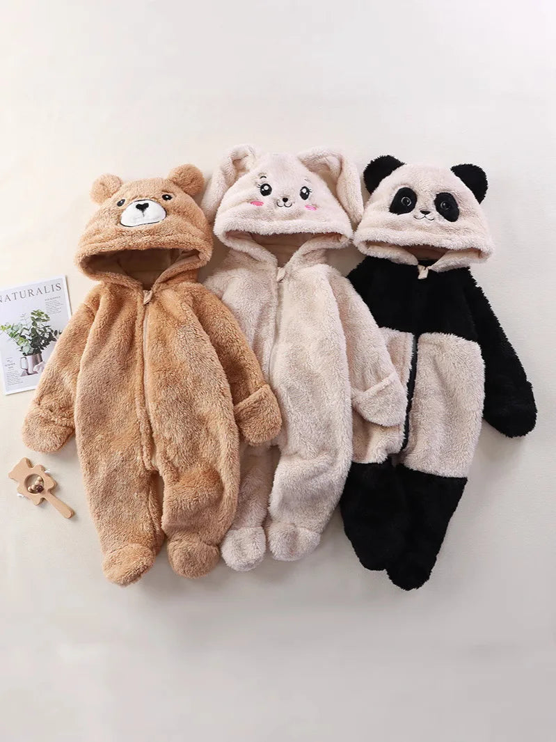 Cute Panda Print Baby Onesie, Winter Footed Pajamas Romper for Newborn & Toddler Girls, Cozy Home Wear Jumpsuit
