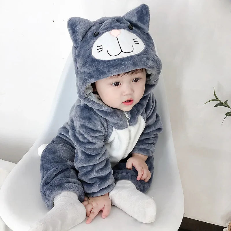 Lovely Cat Costume Baby Boys Girls Clothes Romper Soft Flannel Hooded Bodysuits Pajamas Winter Infant Jumpsuit Toddler Outfits