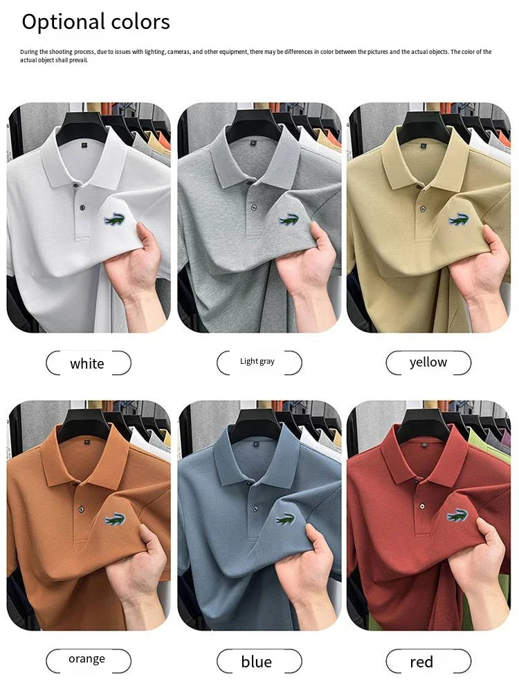 100% Cotton High-End Men New Short-Sleeved Polo Shirt Lapel Button Embroidery British Style Fashion Snug Hot-Selling Men's Wear