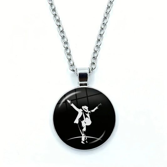 Thriller Dangerous M-Michael J-Jackson Necklace for Women Jewelry Cabochon Glass Pendant Fashion Statement Necklace