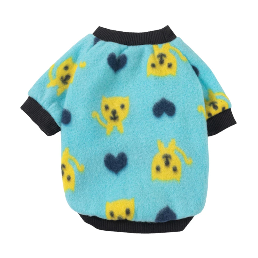 Warm Fleece Pet Pullover Sweater for Cats And Small Dogs Autumn Winter Cat Puppy Clothes Cute Printed Kitten Costume Outfits