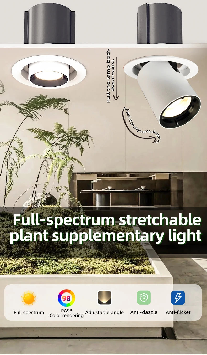 Full Spectrum Plant Fill Light Embedded Spotlight Tube Light Adjustable Angle Indoor Simulated Solar Green Plant Growth Light