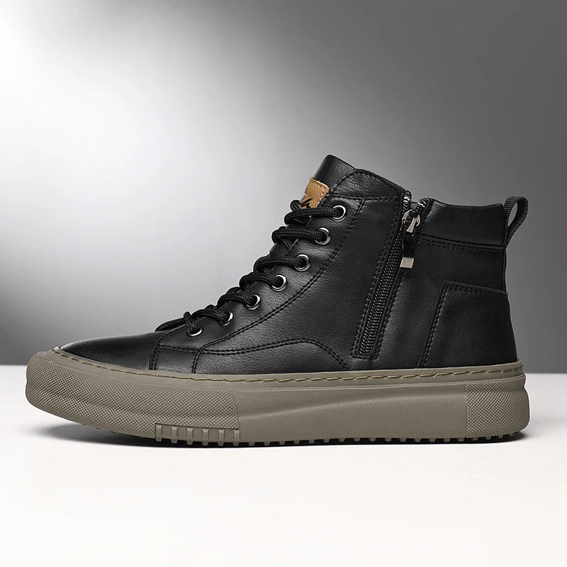 2024 Men's Spring and Autumn White Sneakers, New Trendy Versatile High-Top Sneakers, Summer Fashionable Casual Men's Shoes, Breathable and Wear-Resistant Sneakers