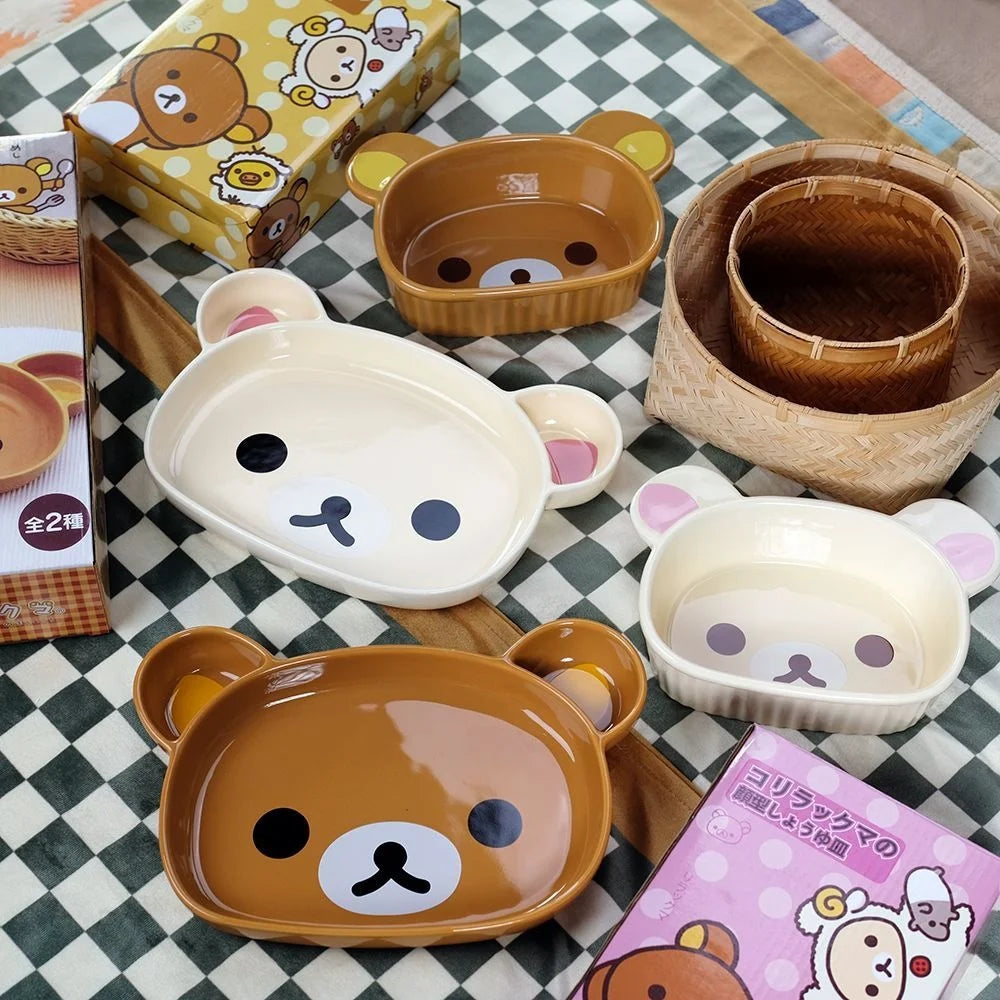 Cute Rilakkuma Ceramic Breakfast Plate Set Luxury Home Tableware Creative Sauce Dish Dinner Plate Kitchen Serving Set