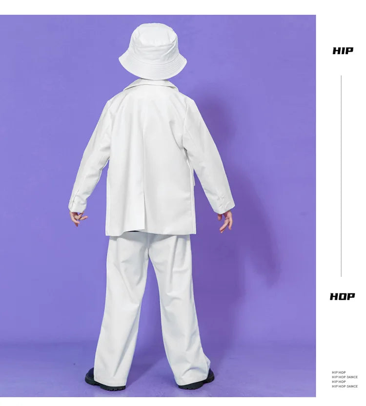 Kids Hip Hop Dance Costume Boys Girls Blazer Pants Set Streetwear Outfit for Stage Performance Competition Jazz Dance Photoshoot
