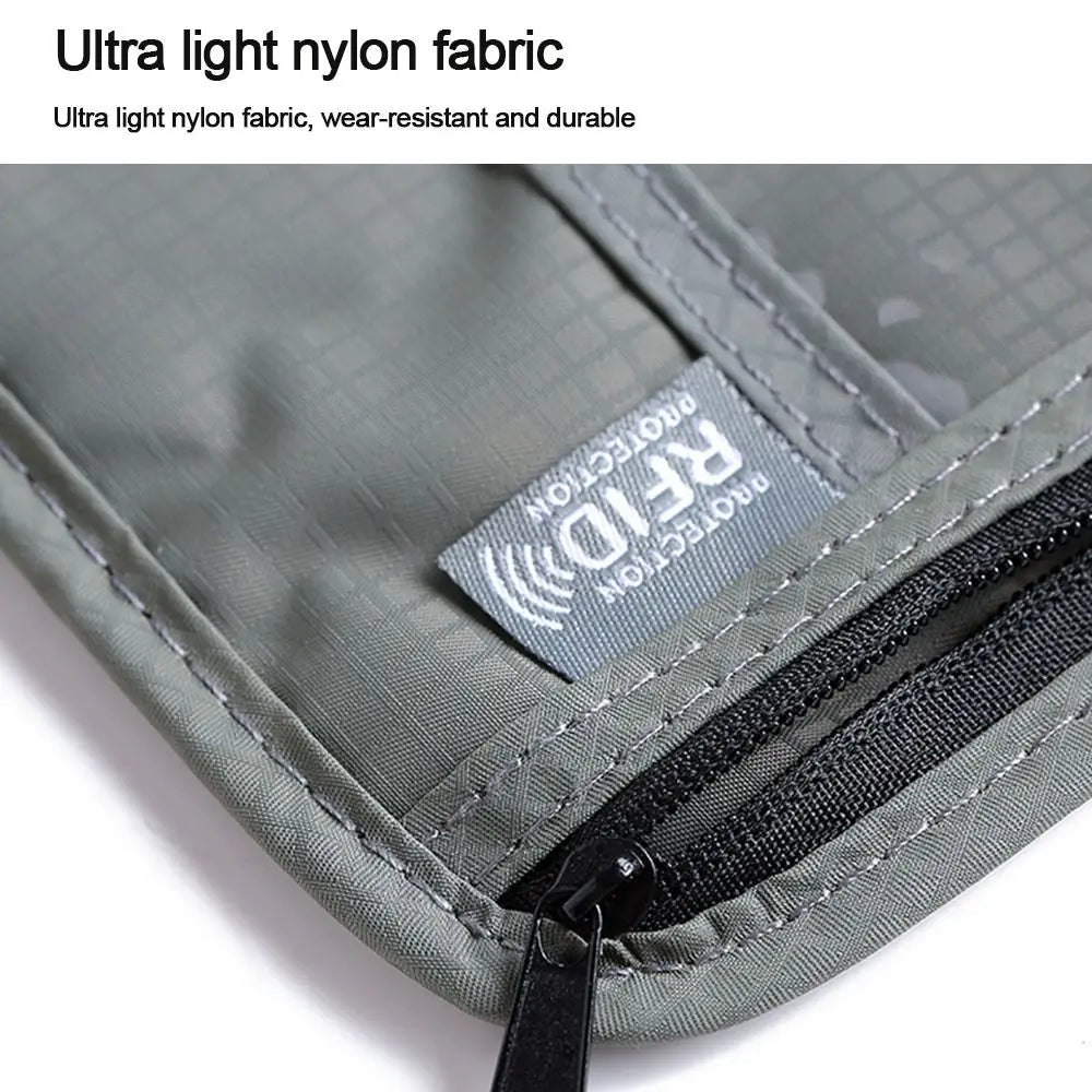 Waterproof RFID Nylon Travel Document Bag - Neck Wallet Money Pouch for Passport Cards - Storage Bag for Travel Essentials