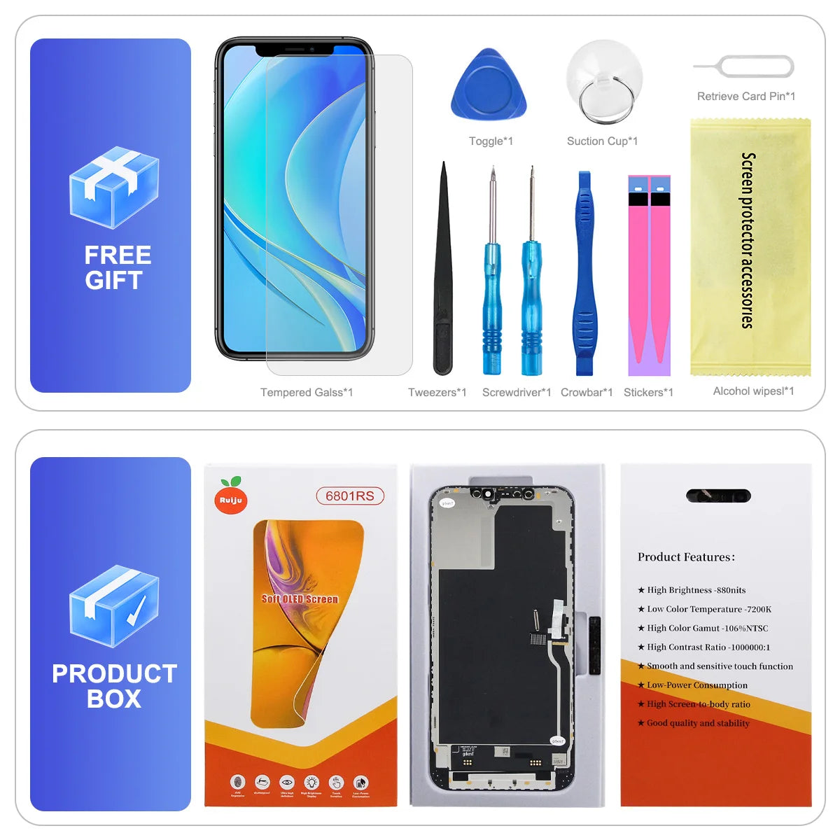 RJ Series SOFT OLED For iPhone 13 14 15 16 17 Pro Max Plus LCD Display Touch Screen Digitizer Assembly Replacement