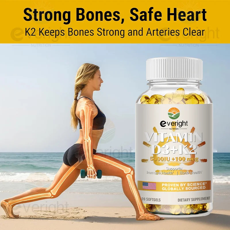 Vitamins D3 + K2 Organic Supplements High Bioavailability - Supports Bone Density, Calcium Balance, Immunity & Mood Health