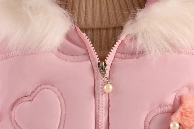1-5 Years Flowers Autumn Winter Girls Jacket Fur Collar Keep Warm Little Princess Coat Hooded Zipper Baby Outerwear Kids Clothes