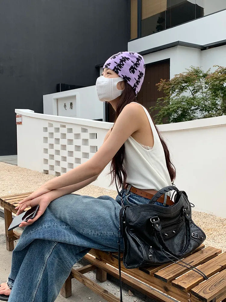 Luxury Designer City Motorcycle Shoulder Tote Bag for Women Large Capacity Autumn Winter Handbag Crossbody Stylish Women's Bag
