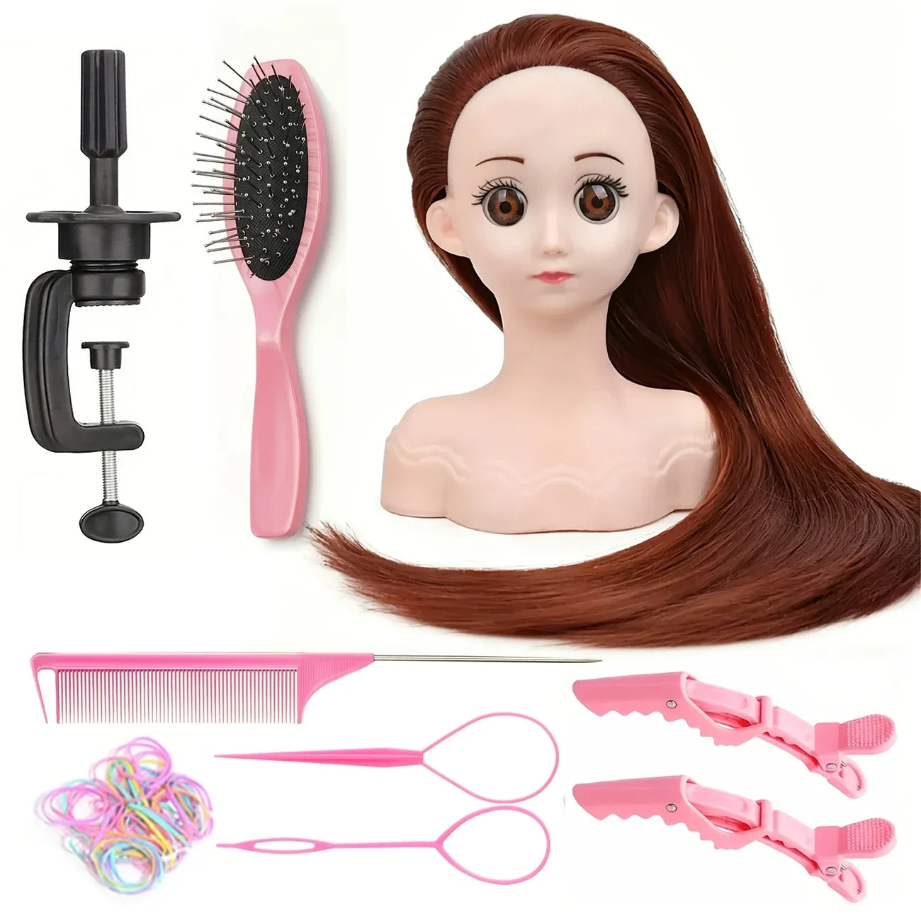 16'' Doll Head Set for Hair Styling Training Head Manikin Practice Cosmetology Styling Hairdressing Training Braiding Heads
