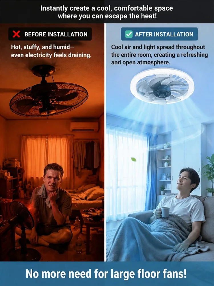 Led Fan Light Smart Remote Control Ceiling Fan With Light E27 For Living Room Converter Base Dimmable 4 Adjustable Wind Speed
