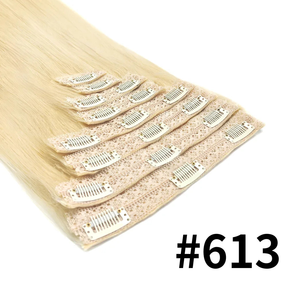 Clip In Hair Extensions Straight 100% Unprocessed Human Hair 8 Pcs/Set Full Head Seamless Brazilian Natural Black Clips ins Hair