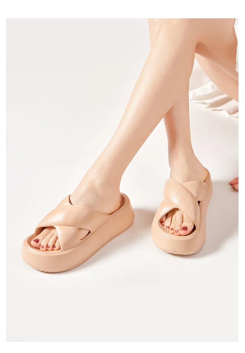 Litfun Women Sandals Soft Sole Slides Home Slippers Thick Bottom EVA Shoes Female Non-Slip Cross Sandals Outdoor Beach Flip Flop