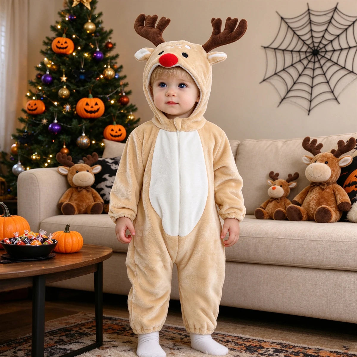 Baby Rompers Boy Winter Clothes Christmas Deer Costume Toddler Flannel Cosplay Overall Infant Girls Boys Jumpsuit 0-5 Years