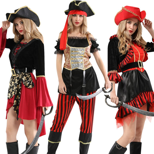 Halloween Theme Women Fancy Dress ，Parent-child Role Playing Cosplay Costumes,Female Pirates Captain of the Caribbean