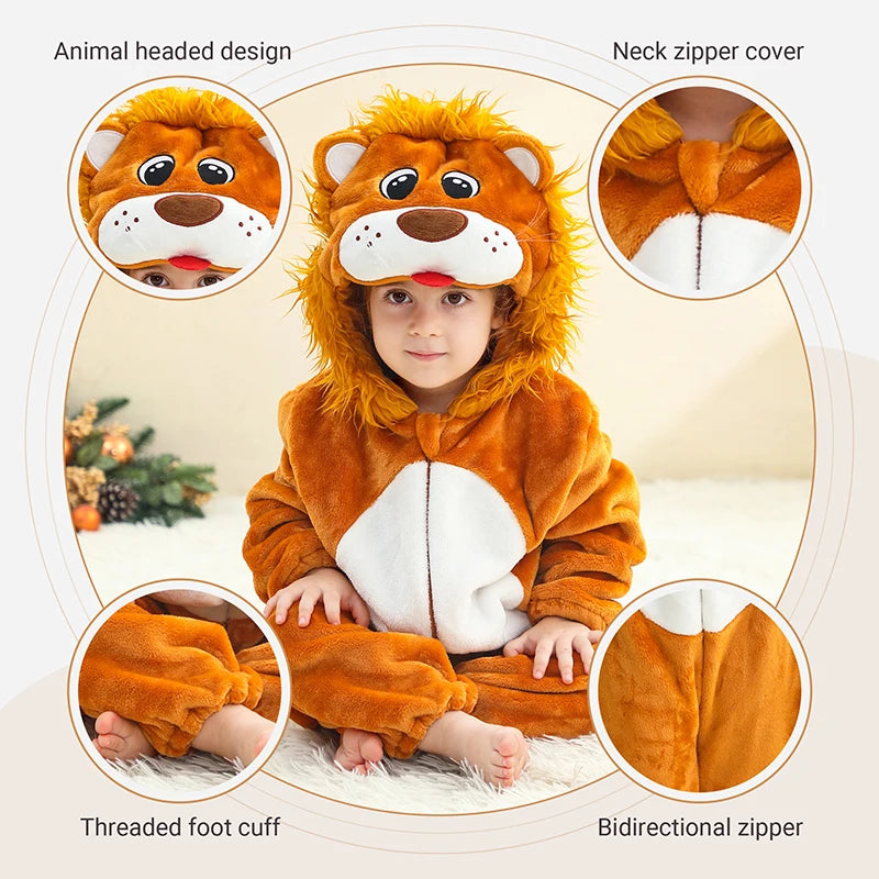 MICHLEY Halloween Lion Baby Rompers Clothes Hooded Flannel Cosplay Toddler Infant Pajamas Bodysuit Jumpsuit Costume For Kids Boy