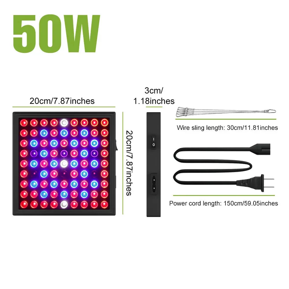 100W 50W LED Grow Light Full Spectrum Plant Hydroponics Cultivation Lamp IR UR For Indoor Flower Cactus Succulent Fill Lighting