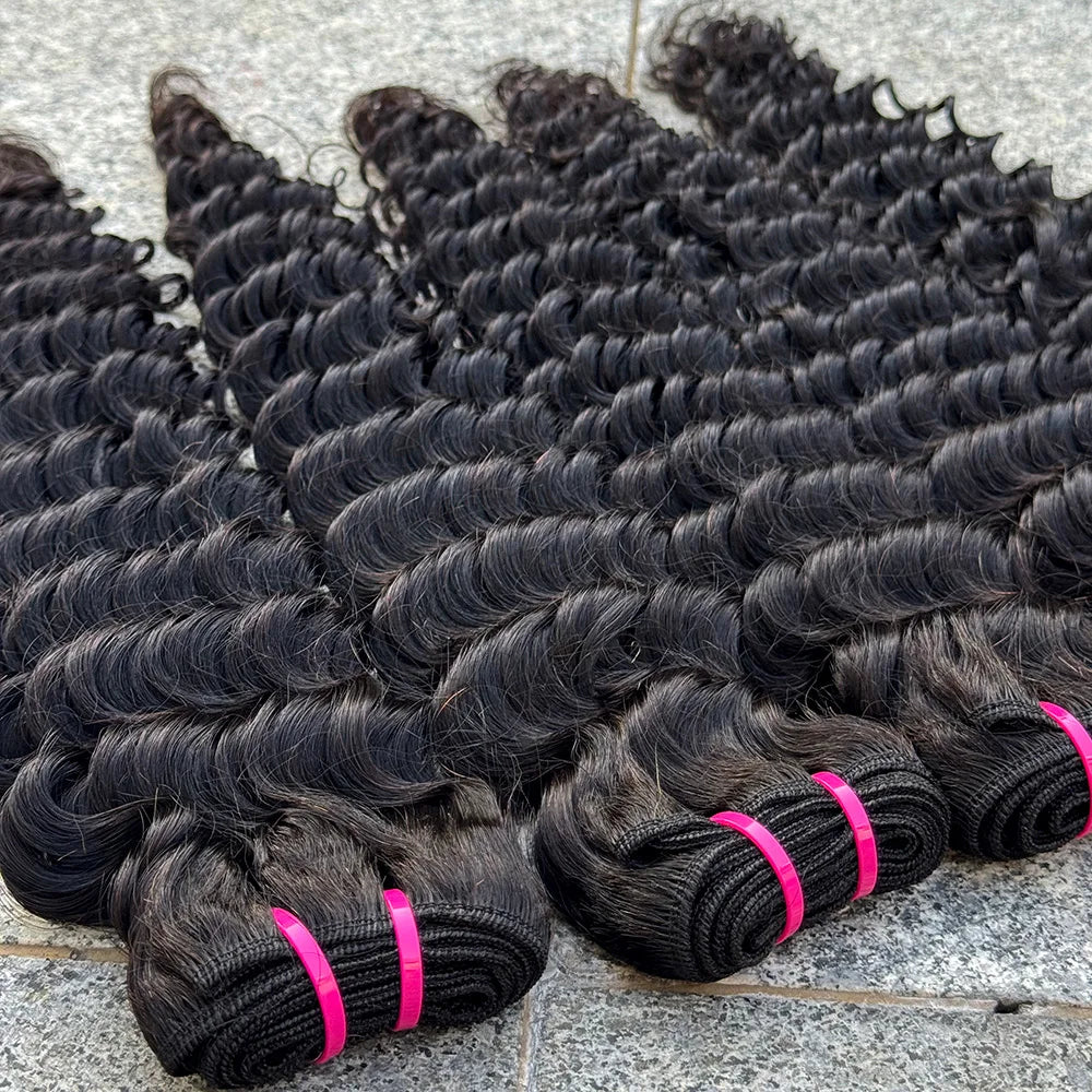 Deep Wave Bundles Natural Color 100% Human Hair Bundles Hair Weave Extension Deep Curly Bundles for Black Women 100g/Bundle