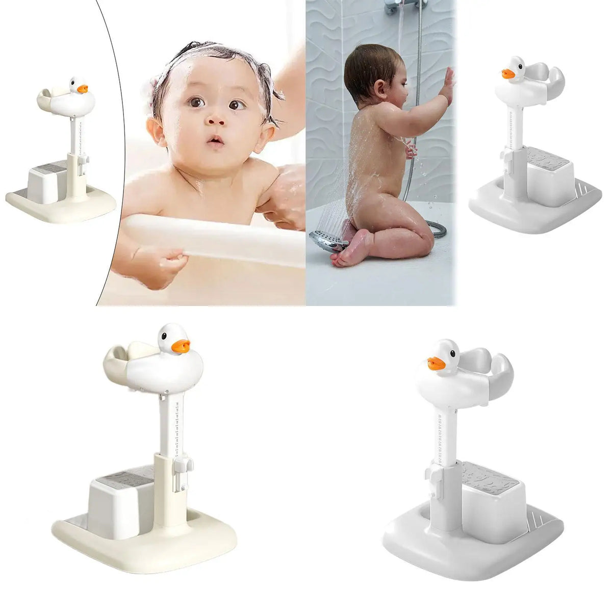 Baby Bath Tub Support with Stool Non Slip Silicone Ergonomic Backrest Adjustable Standing Shower for seat for Infants 0-6 Months