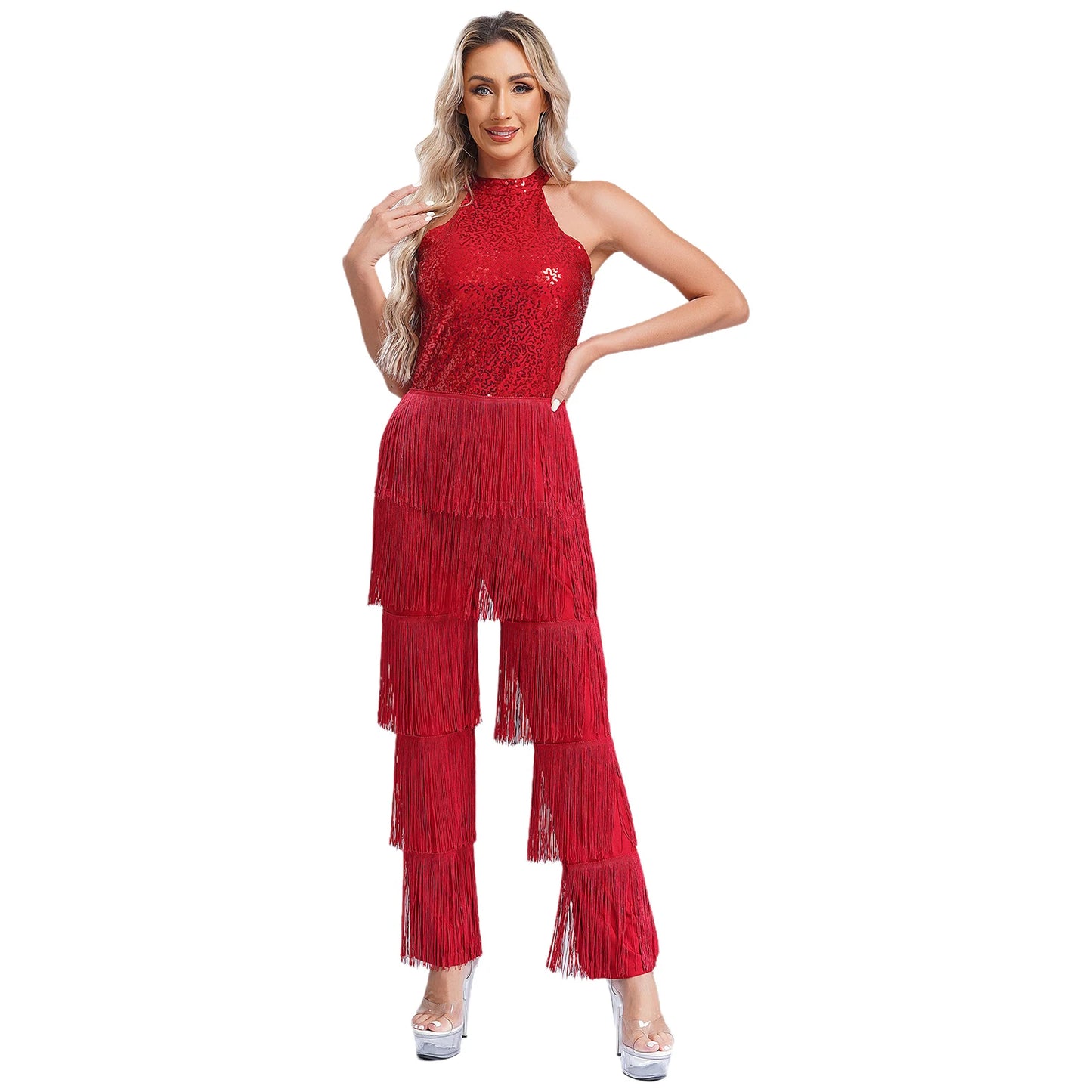 Halloween Hippie Costume womne Vintage 70s Disco Stage Performance Dancing Jumpsuit Singer Sequins Tassel Tango Cha-cha Costumes