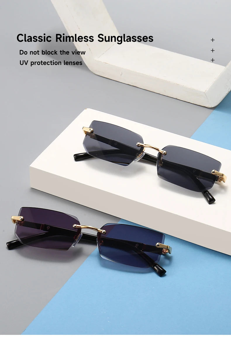 1PCS/2PCS/3PCS Rimless Sunglasses Rectangle Fashion Popular Women Men Shades Small Sun Glasses For Female Male Traveling Oculos