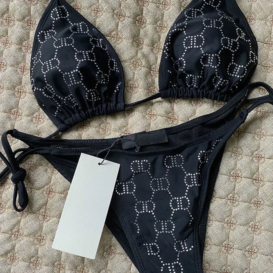 2025 Summer New Women's Outdoor Beach Swimsuit Sexy Hanging Neck Strap Split Bikini