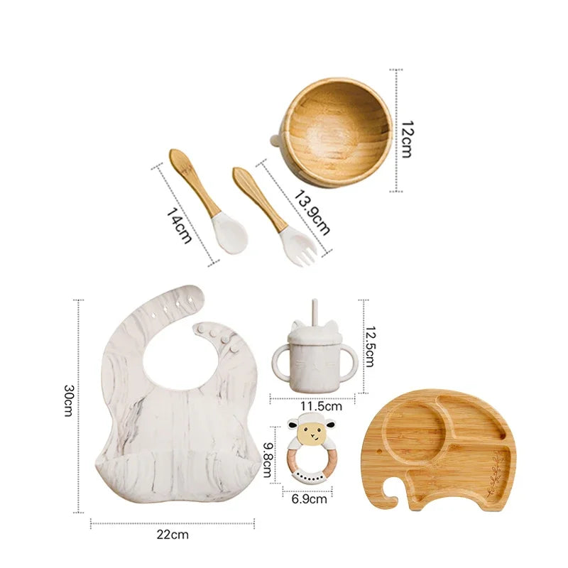7pcs Silicone Baby Feeding Set Baby Feeding Supplies Kids Bamboo Dinnerware With Cup Children's Dishes Bowl Stuff Tableware Gift