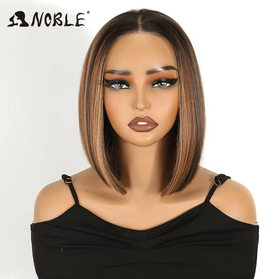 Noble Short Bob Wig Synthetic Lace Front Wig For Women 10Inch 13x3 Pre Plucked Free Part Lace Wig Ombre Brown Blonde Cosplay Wig