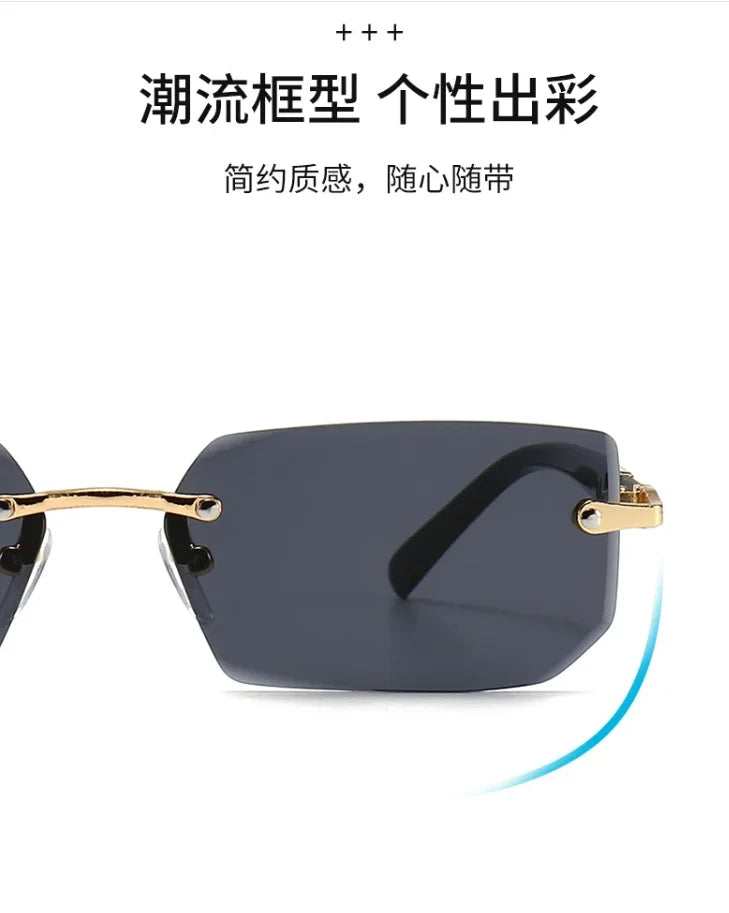 Rimless Sunglasses Rectangle Fashion Popular Women Men Shades Small Square Sun Glasses For Female Male Summer Traveling Glasses