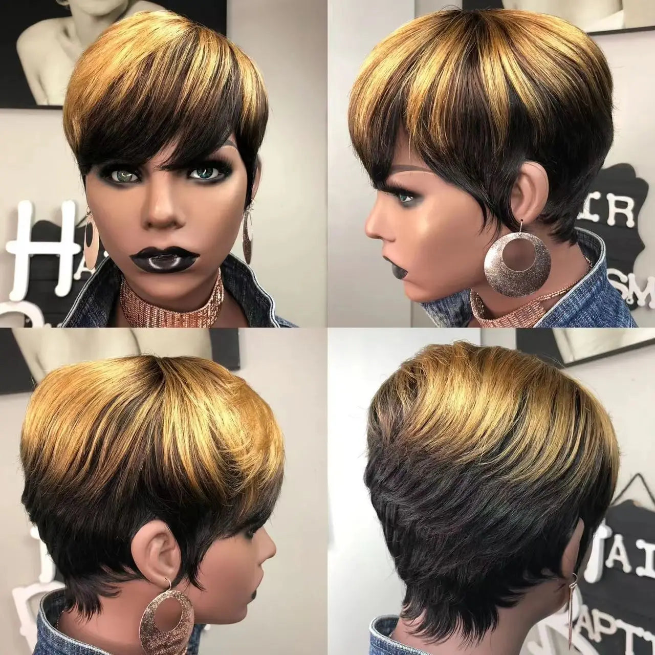 Sale Ombre Color Pixie Cut Wig Machine Made Human Hair Wigs Pre Plucked Short Cut Bob Wigs Brazilian Remy Honey Blonde Wig 1B/27